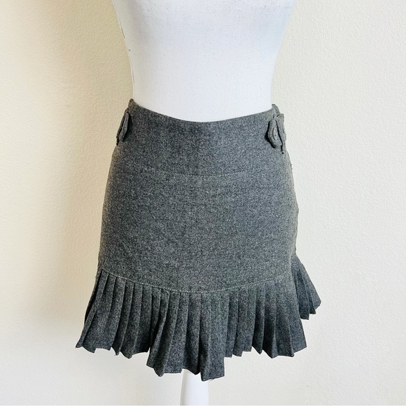 GAP Grey Wool Pleated Button Drop Waist Detail Side Zip Skirt - Picture 3 of 13